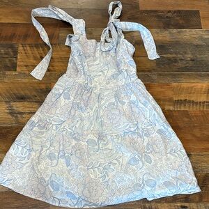 Kathleen Maeve Elegant Floral Sundress in Blue and White Linen and Cotton